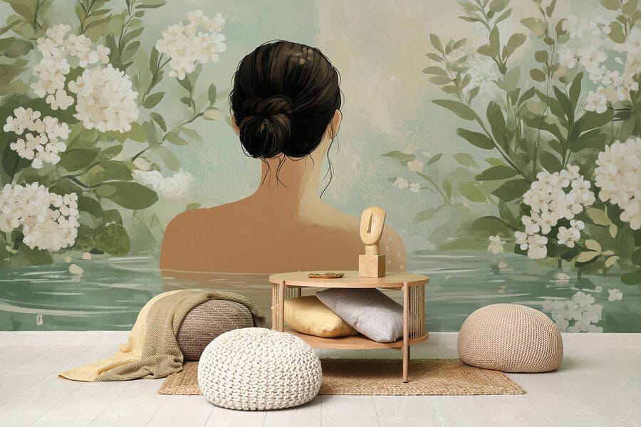 Papel de parede Mulher na água com flores - Image 2