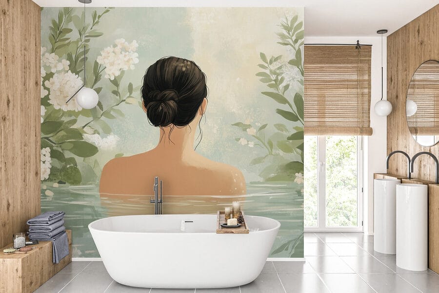 Papel de parede Mulher na água com flores - Image 3