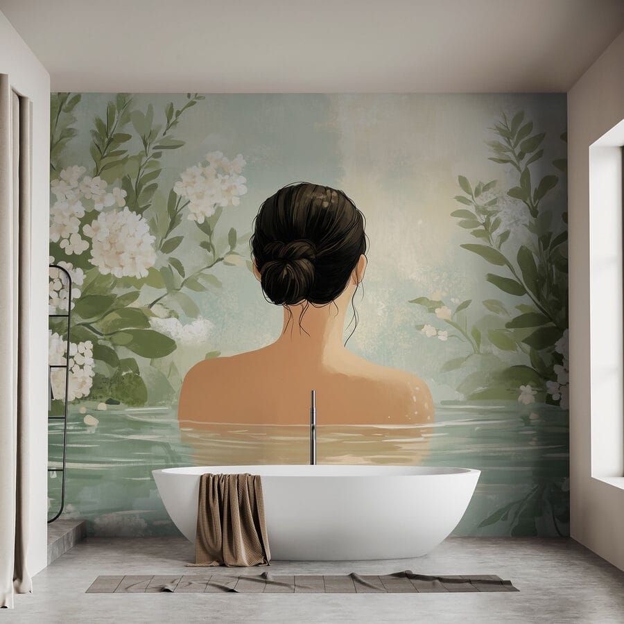 Papel de parede Mulher na água com flores - Image 4