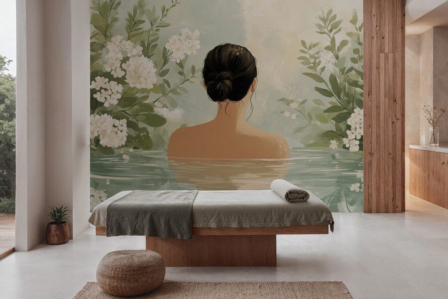 Papel de parede Mulher na água com flores - Image 5