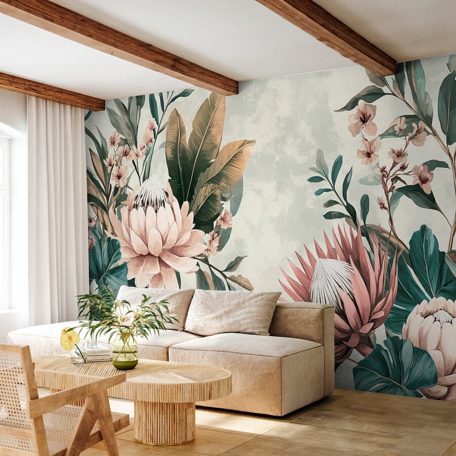 Papel de parede Arranjo floral elegante com cores suaves.