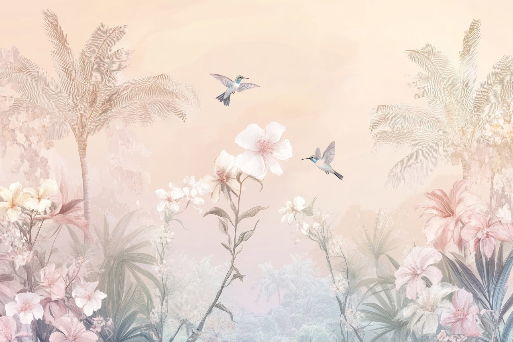 Group of birds flying over flowers