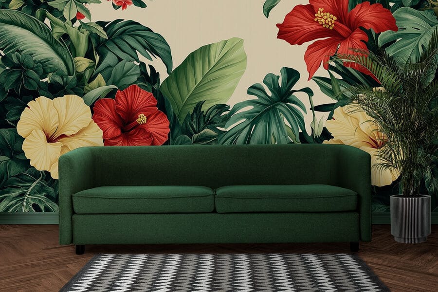 Grupo de flores e folhas