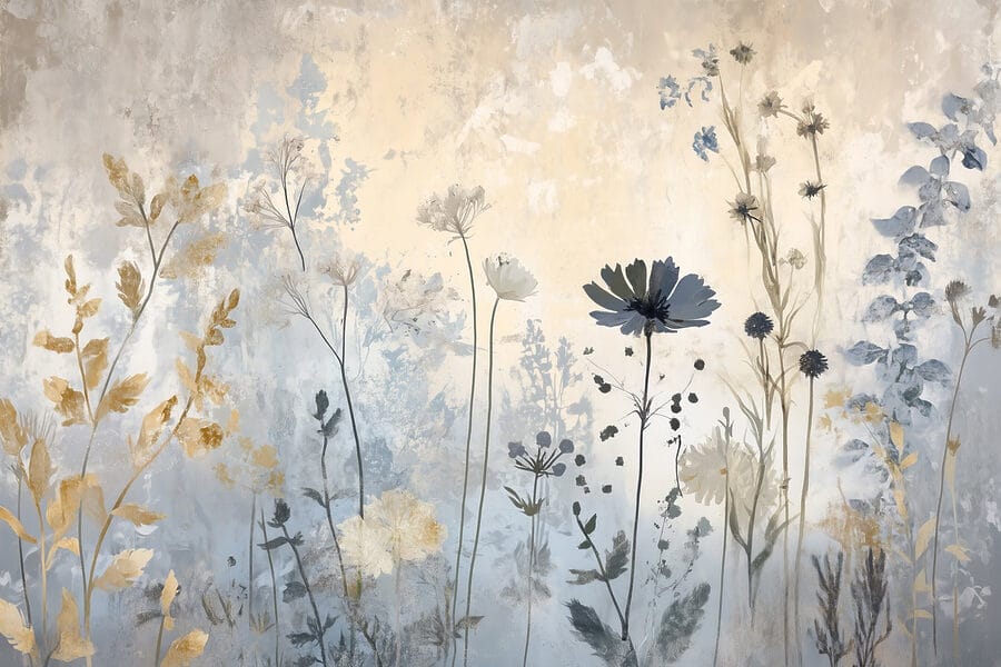 Pintura de flores numa parede