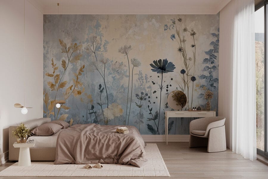 Pintura de flores numa parede