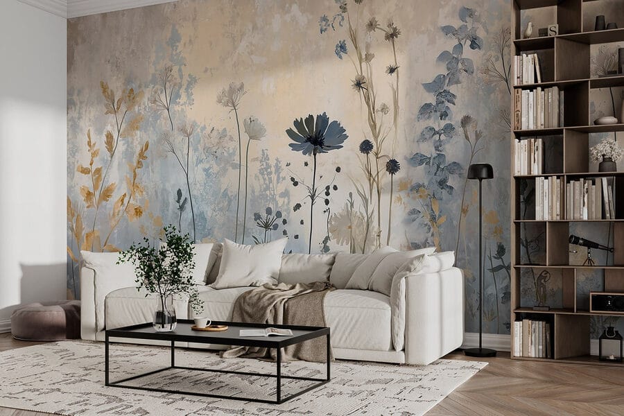 Pintura de flores numa parede