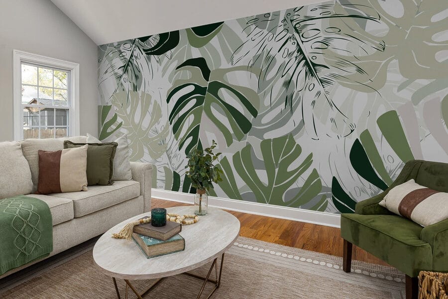 Padrão de folhas sobre um fundo branco