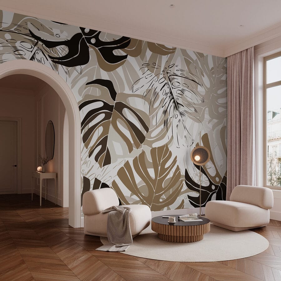 Padrão de folhas sobre um fundo branco