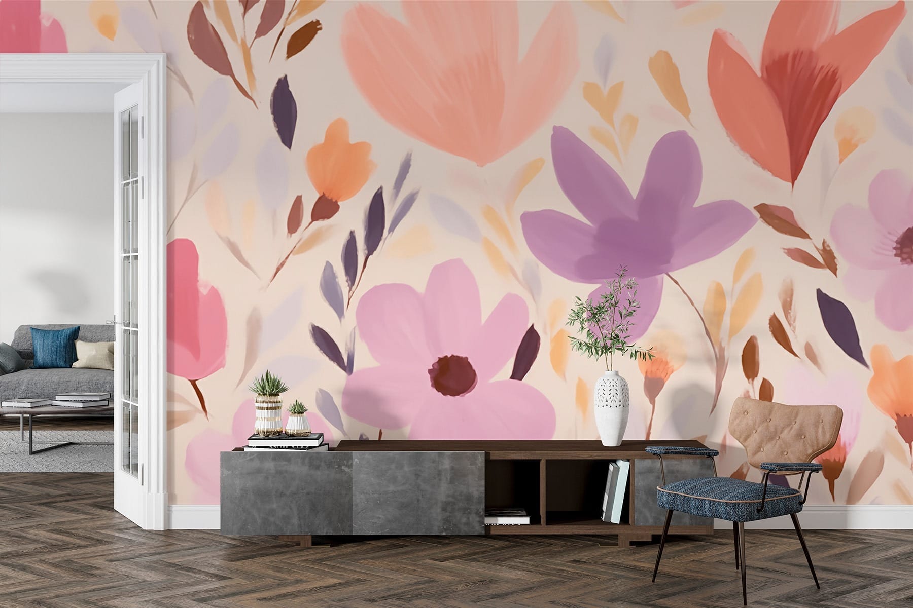 Painting of flowers and leaves