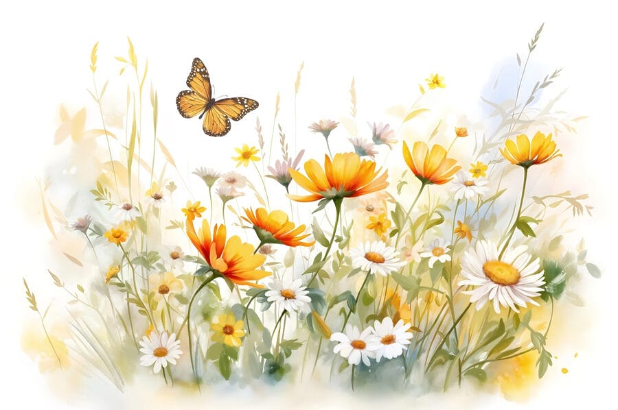 Borboleta a voar sobre as flores