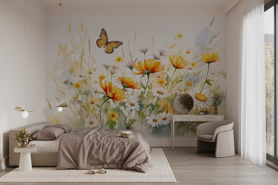 Borboleta a voar sobre as flores
