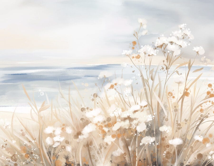 Pintura de flores e relva
