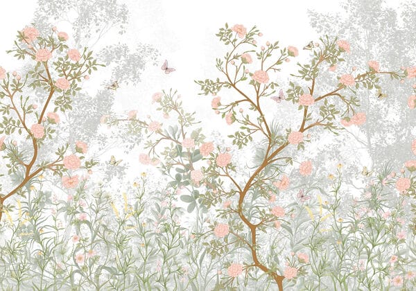 Pintura de uma árvore com flores e borboletas Pintura de uma árvore com flores e borboletas