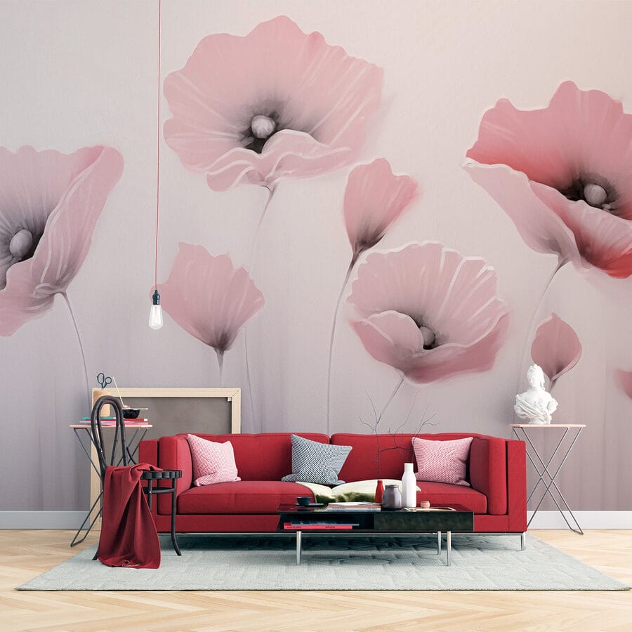 Pintura de flores numa parede