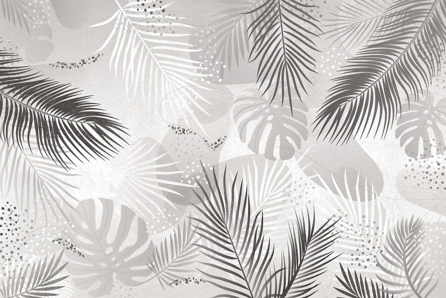 Fundo cinzento e branco com folhas
