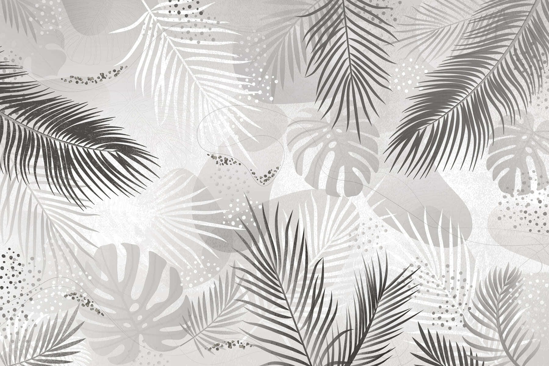Grey and white background with leaves
