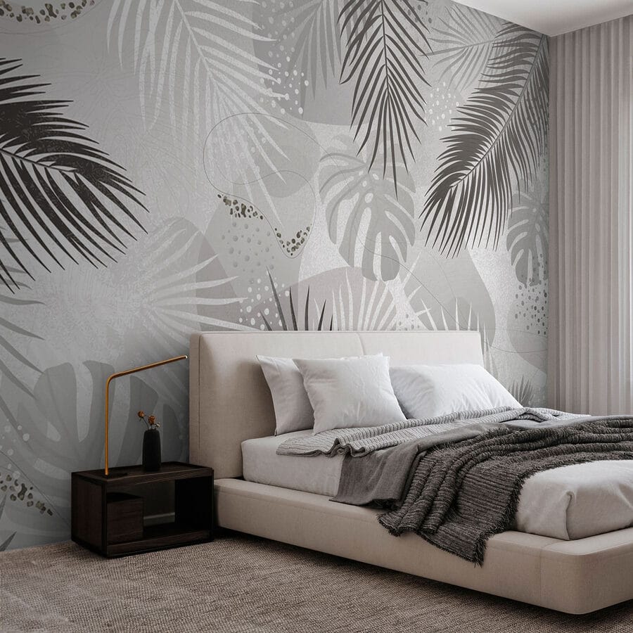 Fundo cinzento e branco com folhas