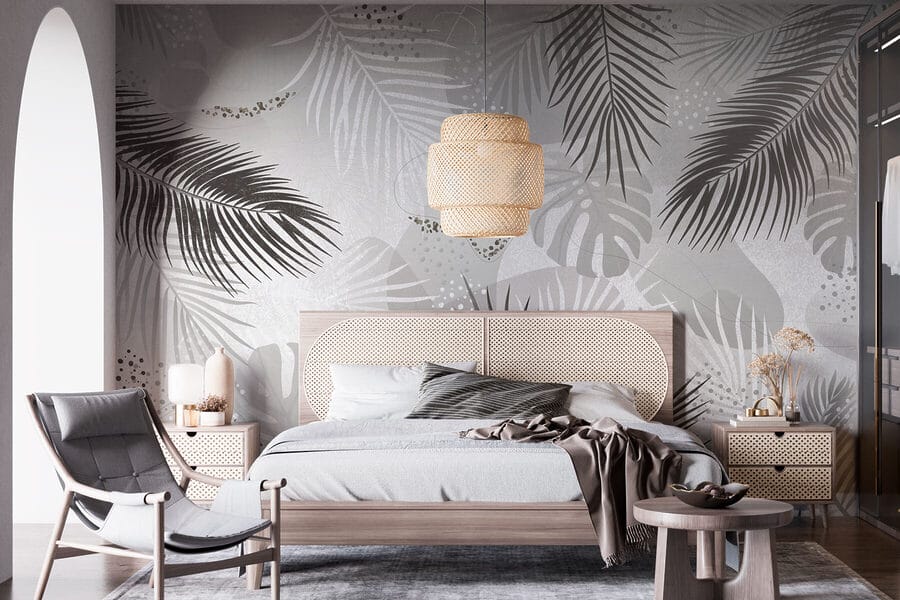 Fundo cinzento e branco com folhas