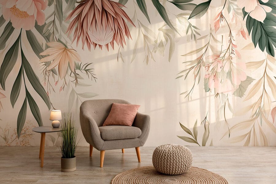 Rebordo floral com folhas e flores Rebordo floral com folhas e flores