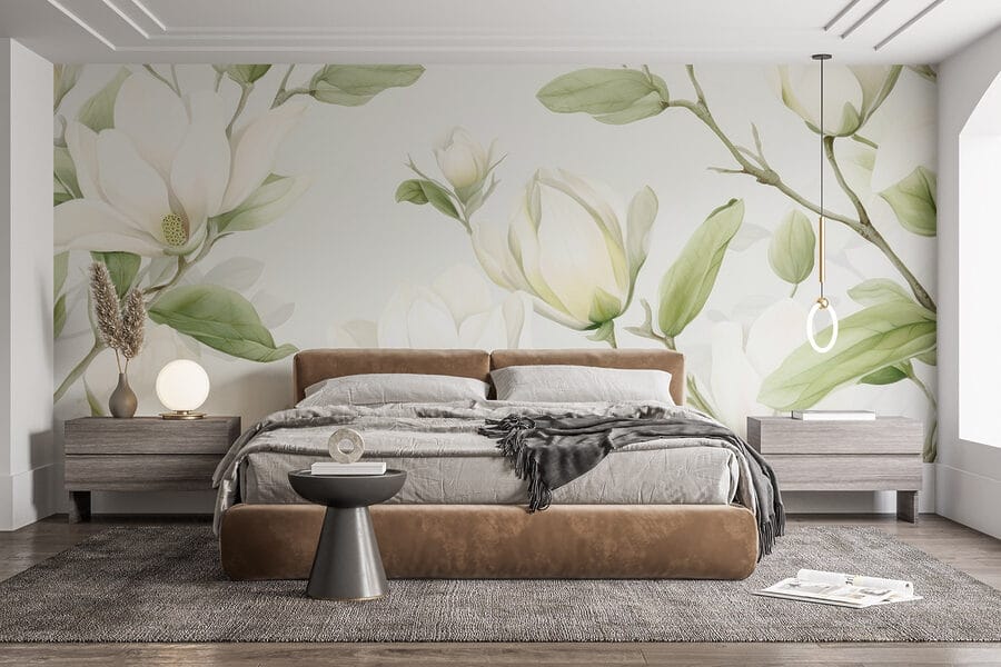 Flores brancas com folhas verdes