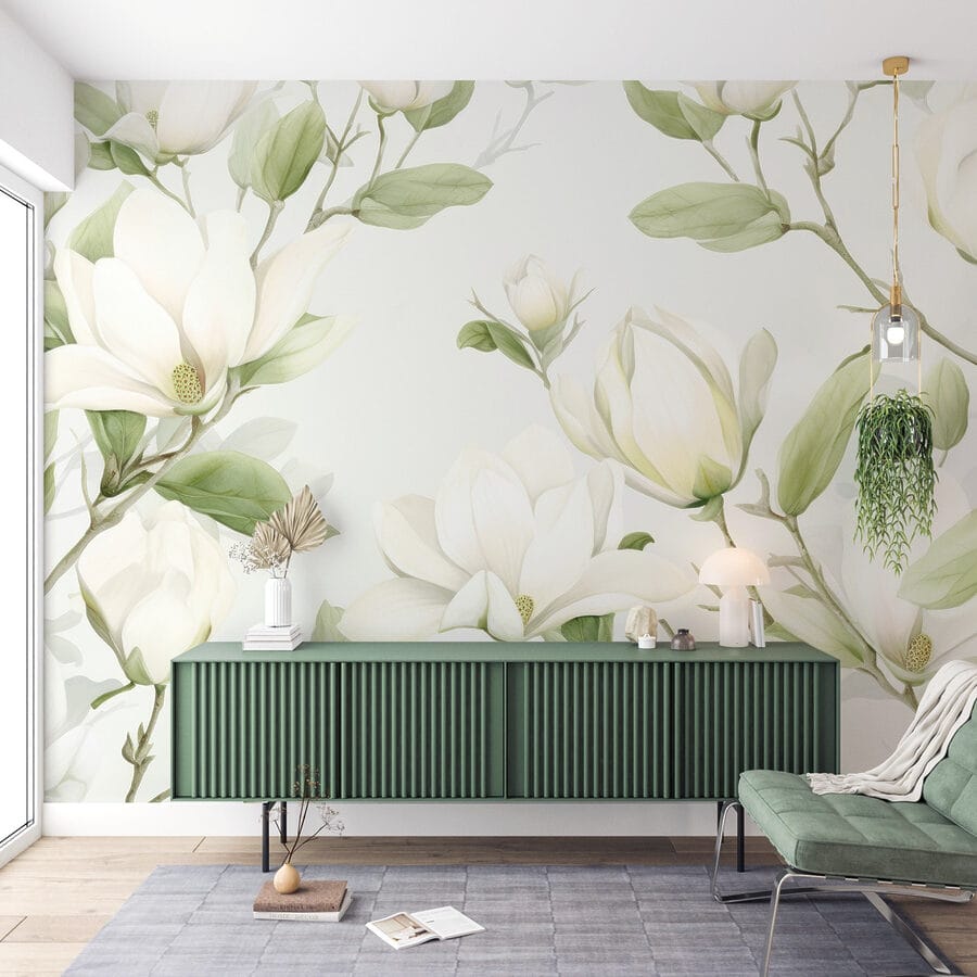 Flores brancas com folhas verdes