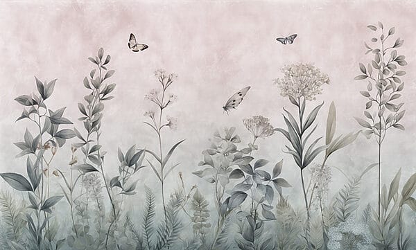 Papel de parede com borboletas e plantas Papel de parede com borboletas e plantas