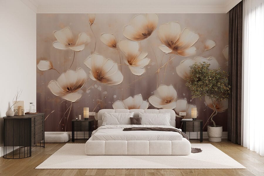 Papel de parede Pintura de flores sobre um fundo branco