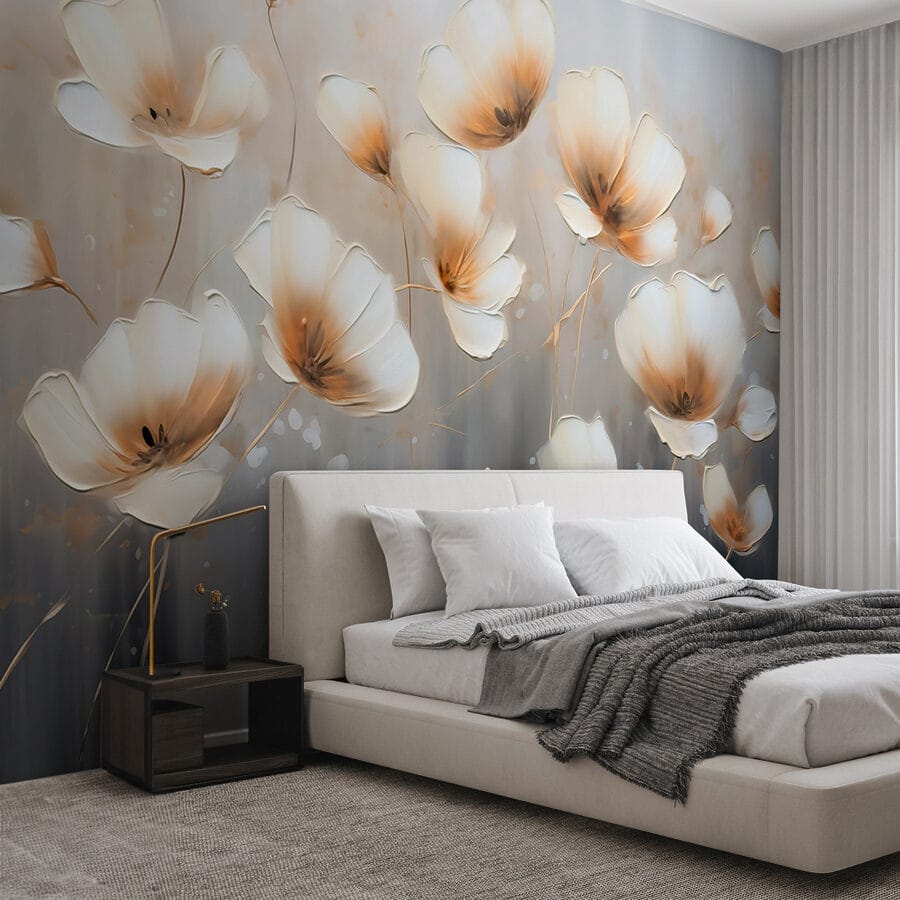 Papel de parede Pintura de flores sobre um fundo cinzento