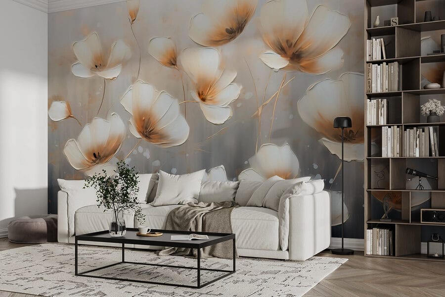 Papel de parede Pintura de flores sobre um fundo cinzento - Image 3