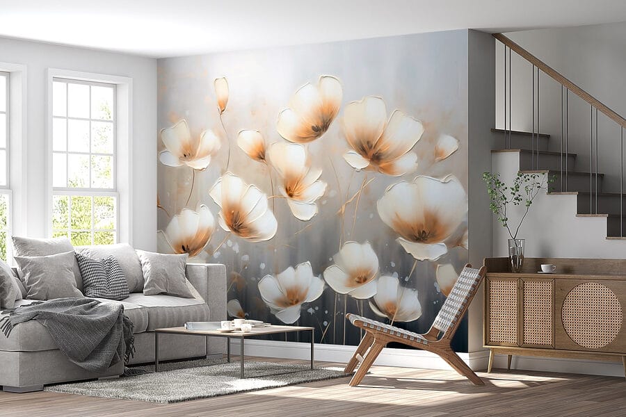 Papel de parede Pintura de flores sobre um fundo cinzento - Image 6