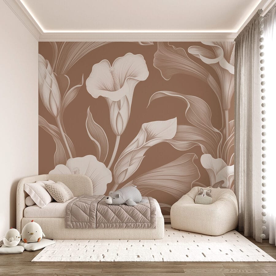 Desenho floral delicado sobre fundo castanho