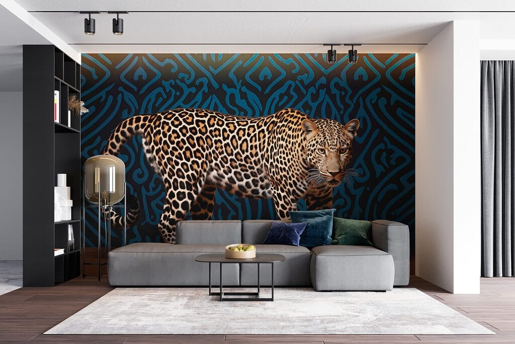 Leopard standing on a wood floor Leopard standing on a wood floor