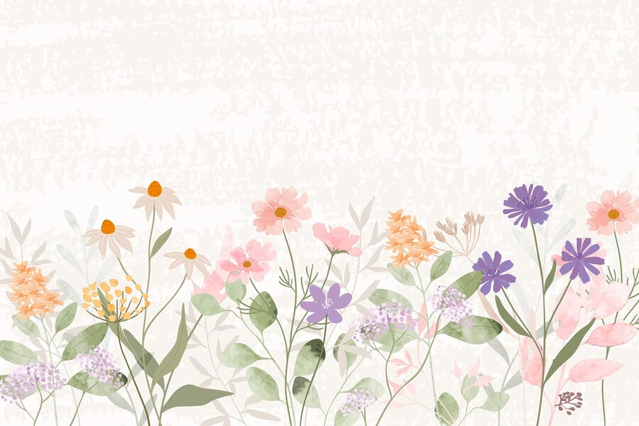Fileira de flores com folhas
