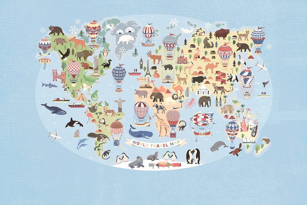 Mapa do mundo com animais Mapa do mundo com animais