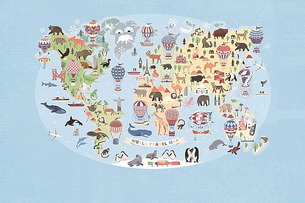 Mapa do mundo com animais Mapa do mundo com animais