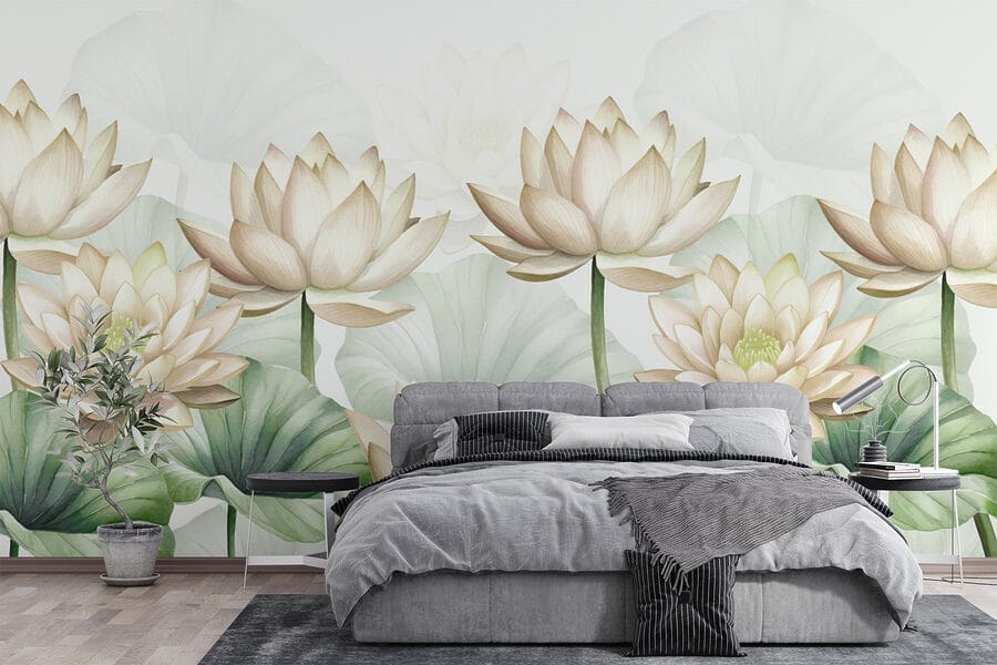 Grupo de flores brancas com folhas verdes