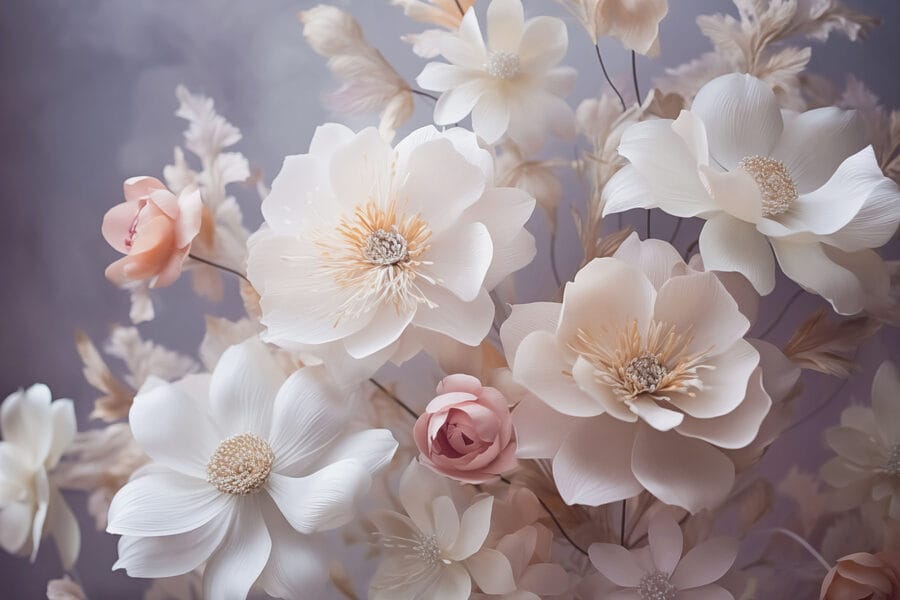 Grupo de flores brancas e cor-de-rosa