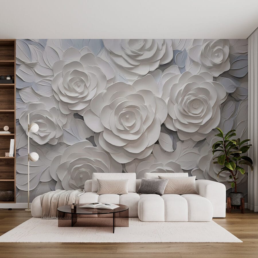 Papel de parede Grupo de flores brancas de papel