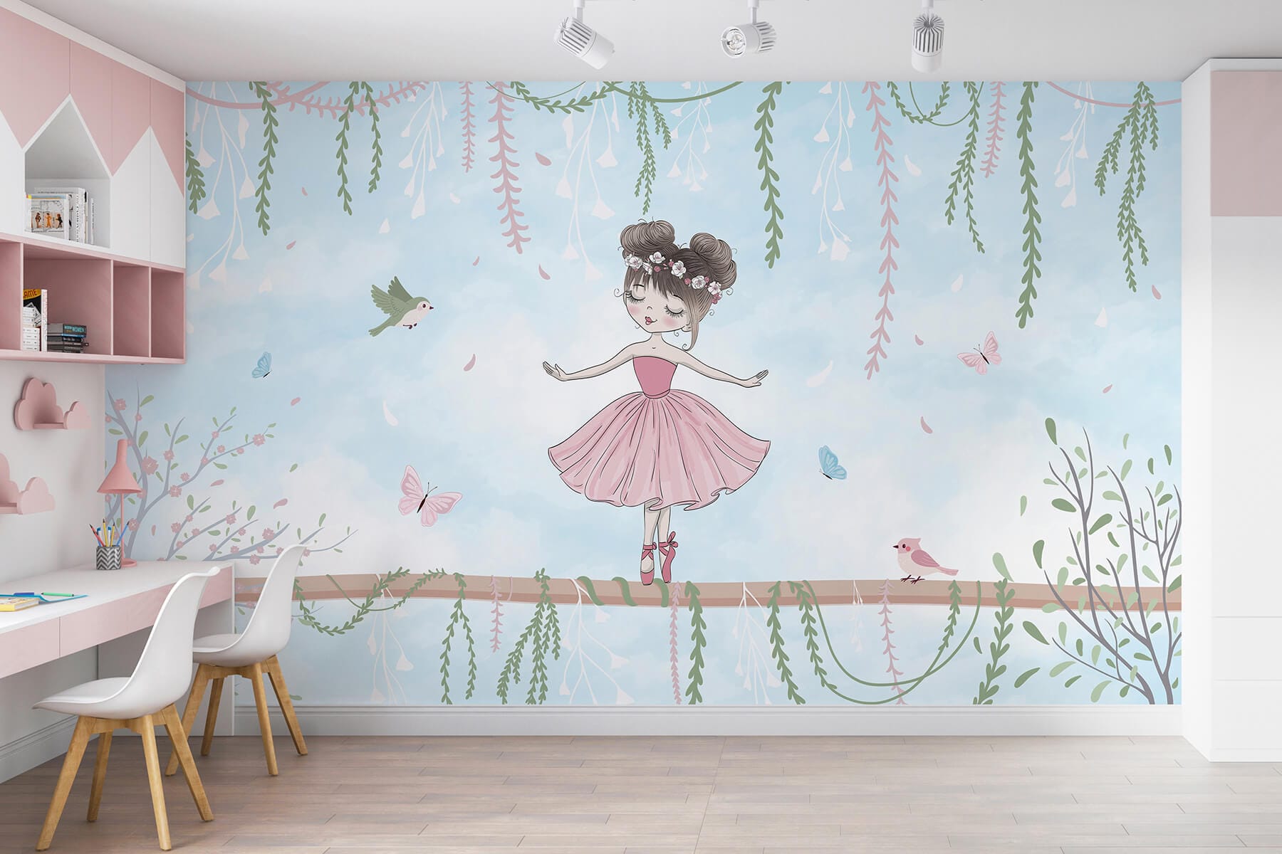 Girl in a pink dress on a branch Girl in a pink dress on a branch