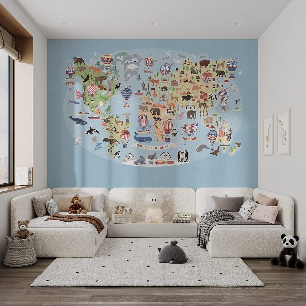 Map of the world with animals Map of the world with animals