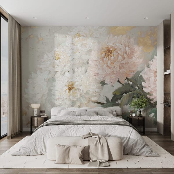 Pintura de flores sobre uma superfície branca Pintura de flores sobre uma superfície branca
