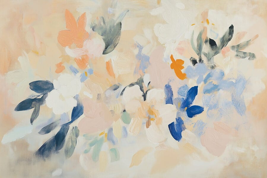Pintura de flores sobre uma superfície branca