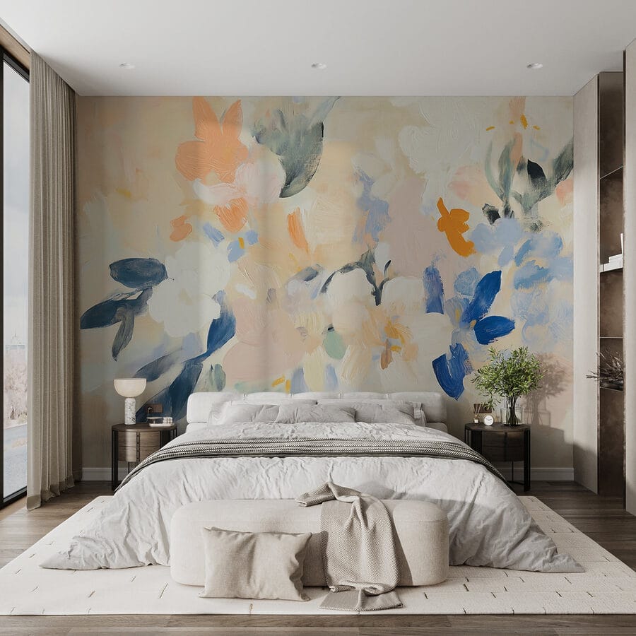 Pintura de flores sobre uma superfície branca