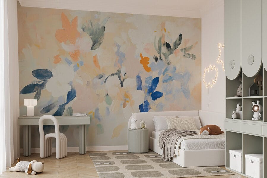 Pintura de flores sobre uma superfície branca