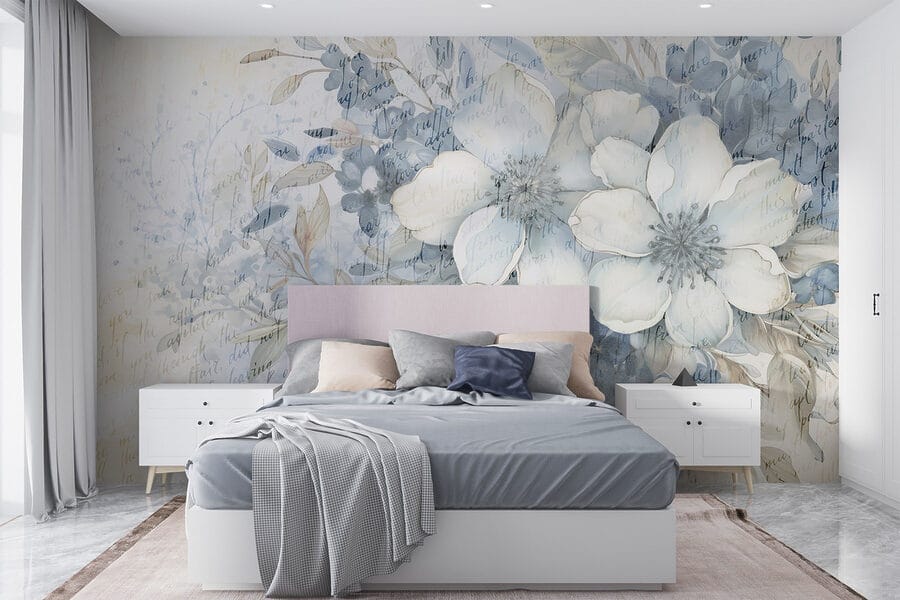 Pintura de flores e folhas