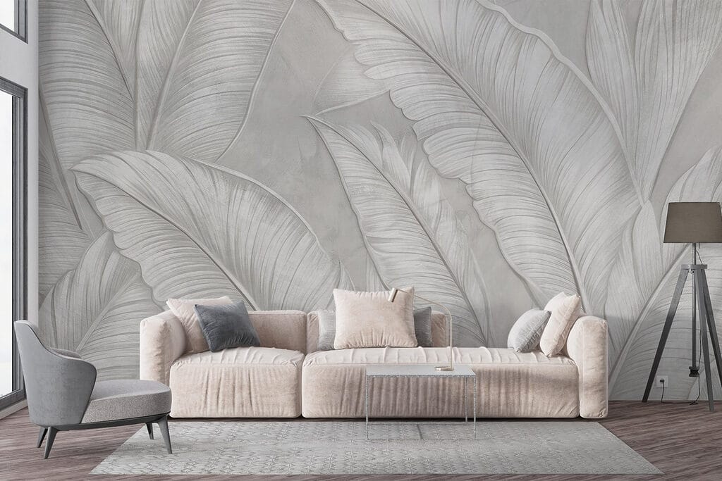 White wallpaper with feathers