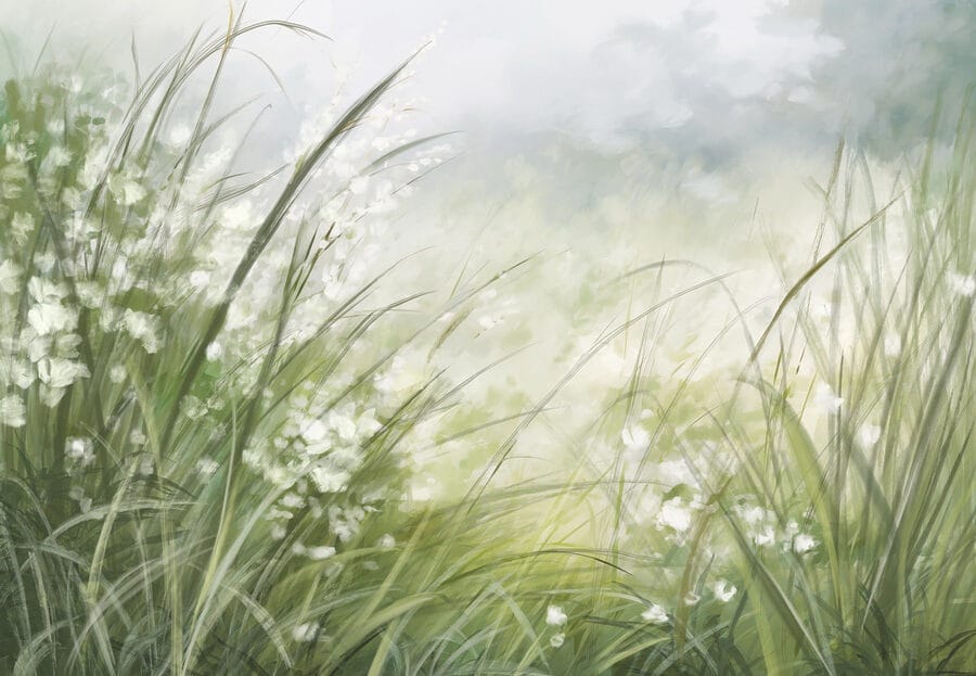 Pintura de um campo de relva