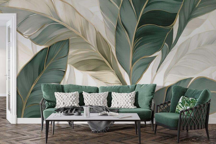 Folhas verdes exuberantes em tons suaves