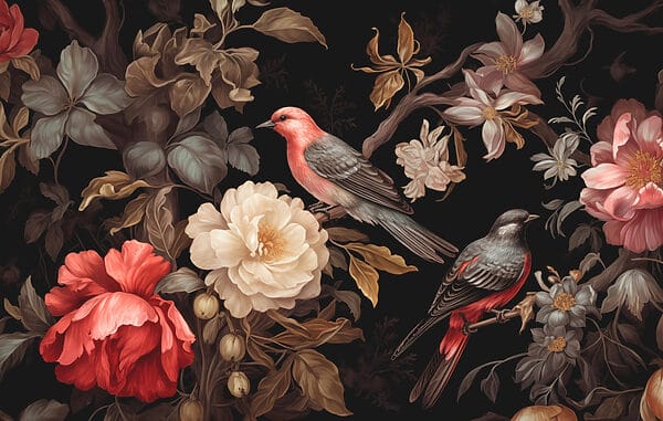 Pintura de pássaros sobre flores Pintura de pássaros sobre flores