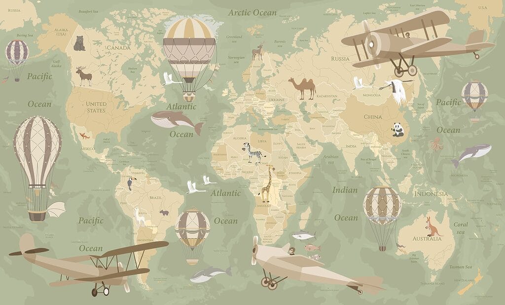 Um mapa do mundo com aviões e balões de ar quente u36066v2p 1024x618 - Um mapa do mundo com aviões e balões de ar quente